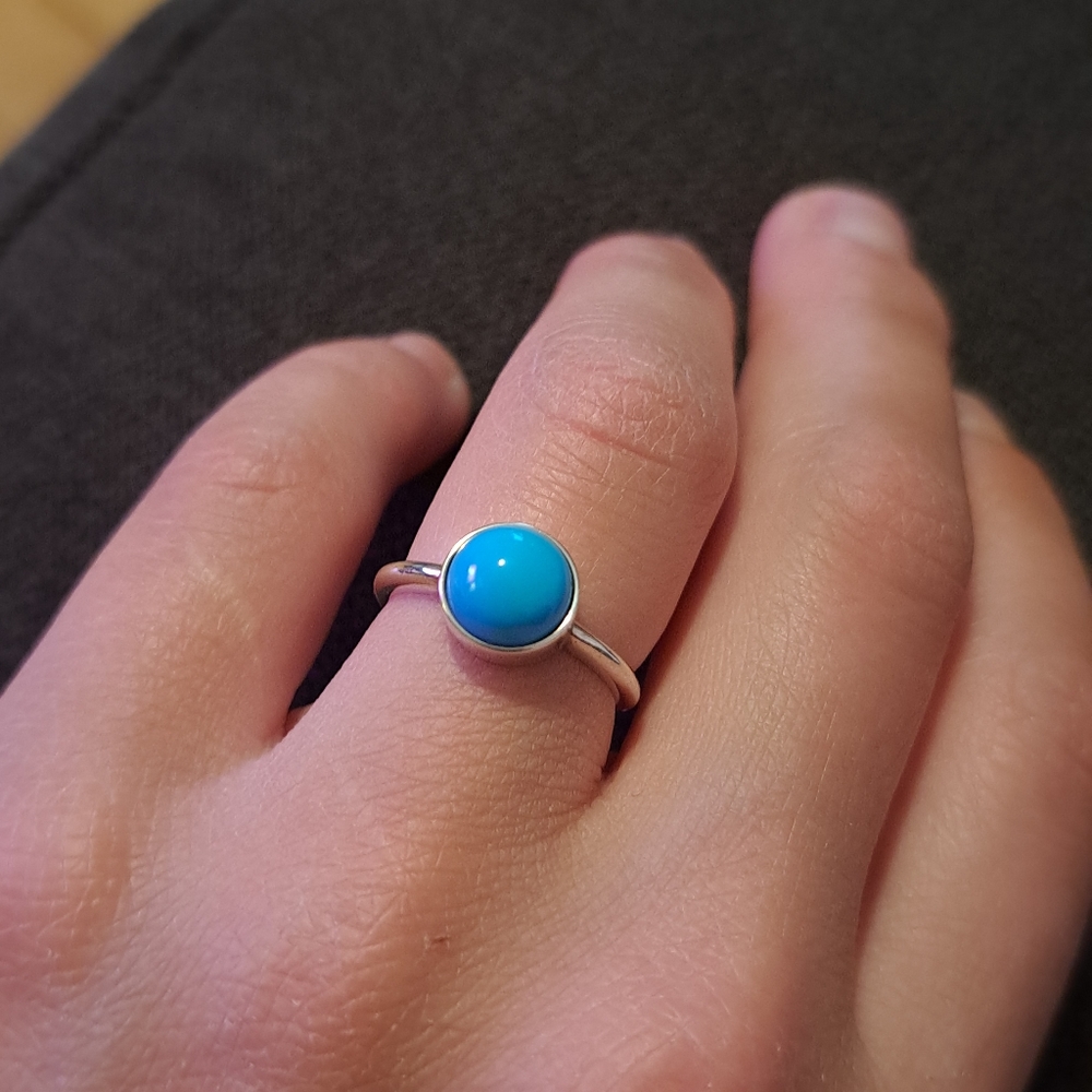 Natural Sleeping Beauty Turquoise Cabochon Sterling Silver Ring